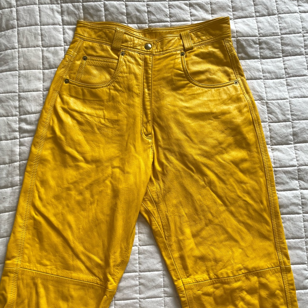 Bright Yellow Vintage Genuine Leather Pants - Highwaisted W27 L32
